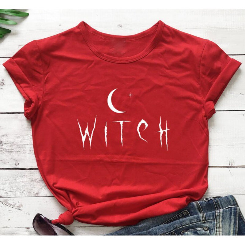Witch Star Moon Print Women T Shirt Short Sleeve O Neck Loose Women Tshirt Ladies Tee Shirt Tops Camisetas Mujer