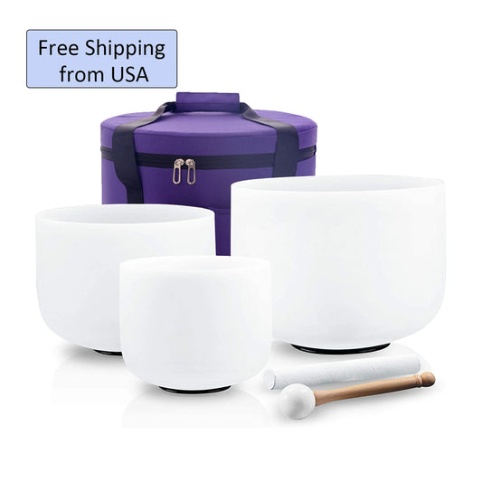 Outlets! Crystal Singing Bowl 3Pcs  for Sound Healing with  Suedce Stick and Bag