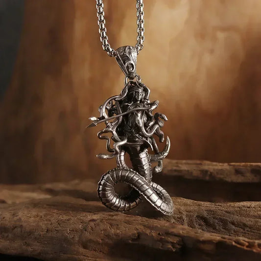 Retro Greek Mythology Medusa Necklace Punk Six-Armed Snake Monster Pendant Men and Women Gothic Hip-Hop Trend Jewelry