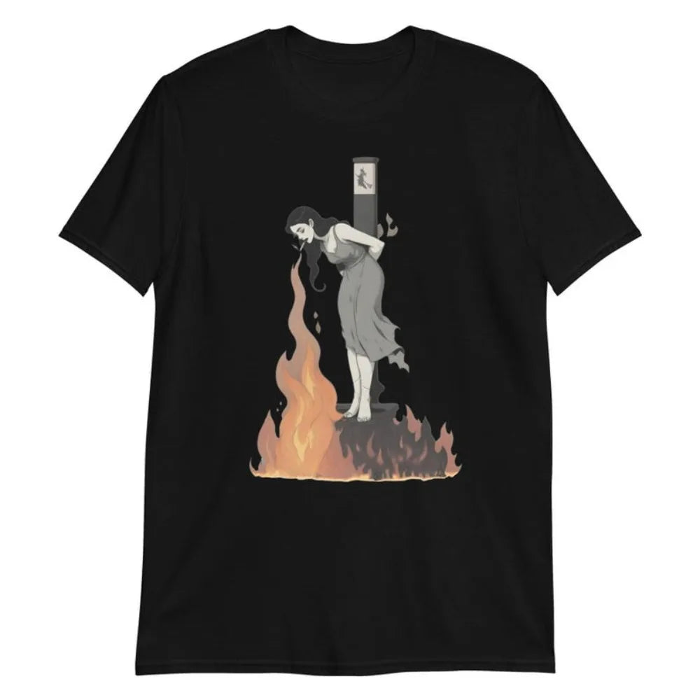Witch Lighting Cigarette While Burning At The Stake Tshirt Personality Attitude Tee Tops Men Women Unisex Summer Casual Tshirt