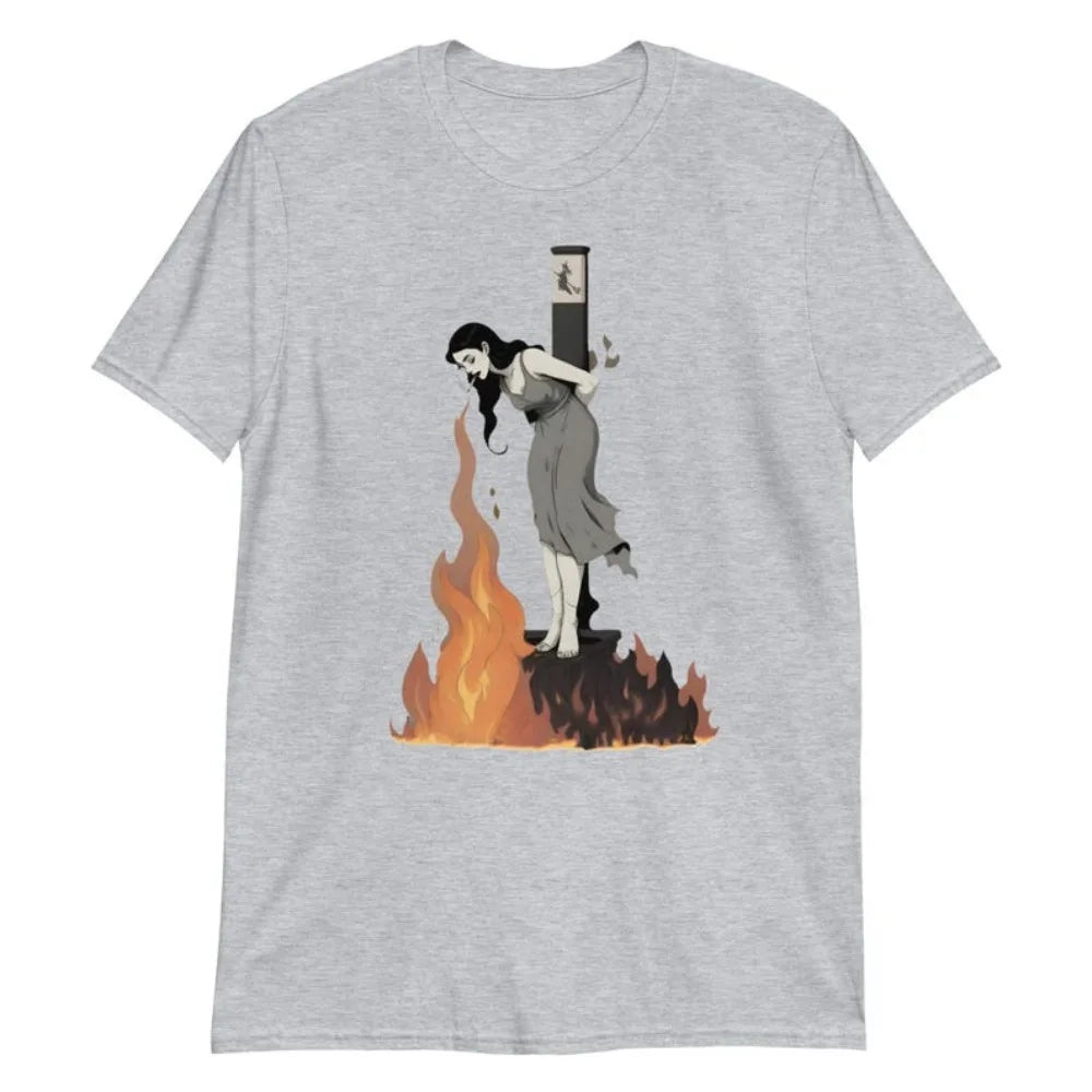 Witch Lighting Cigarette While Burning At The Stake Tshirt Personality Attitude Tee Tops Men Women Unisex Summer Casual Tshirt