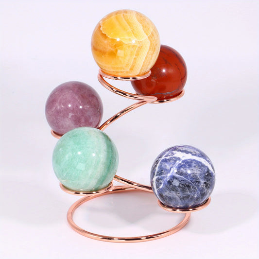 1pc Metal 5 Ball Base Natural Crystal Sphere Stand Egg Holder Display Home Office Decoration Gifts