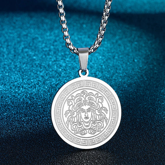Ancient Greek Medusa Necklace for Women Men Greek Mythology Godess Medusa Gorgon Jewelry Stainless Steel Pagan Neck Chain Collar